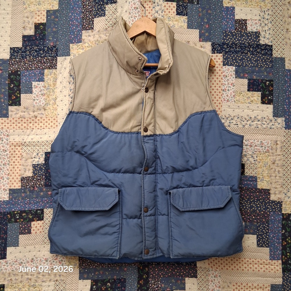 Vintage JanSport Goose Down Blue Gray Puffer Vest Size XL Big Pockets